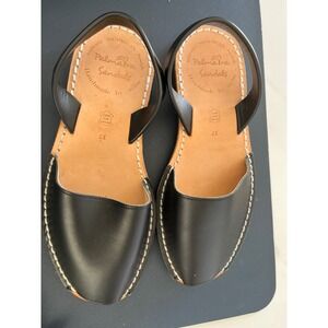 Palmasra Sandals Women Black Leather Slingback Espadrille Flats Size 37